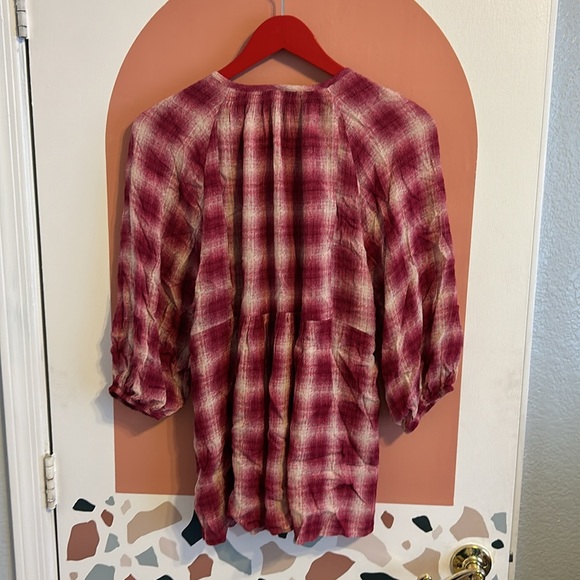 Anthro Maeve Calavon pink plaid checked button flowy top - Picture 5 of 9